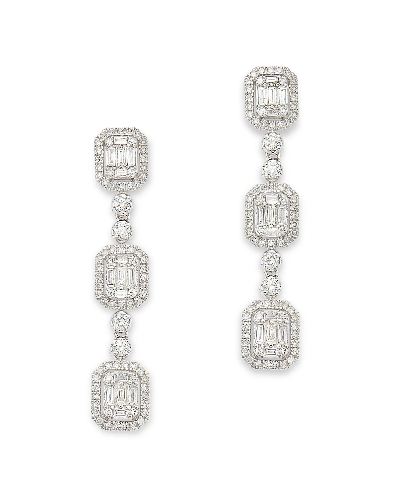 Bloomingdale's Fine Collection Diamond Mosaic Round & Baguette Halo Drop Earrings