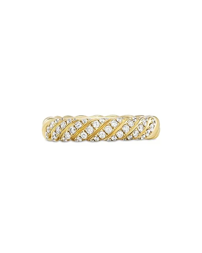 Sculpted Cable Pavé Band Ring 18K Yellow Gold with Diamonds