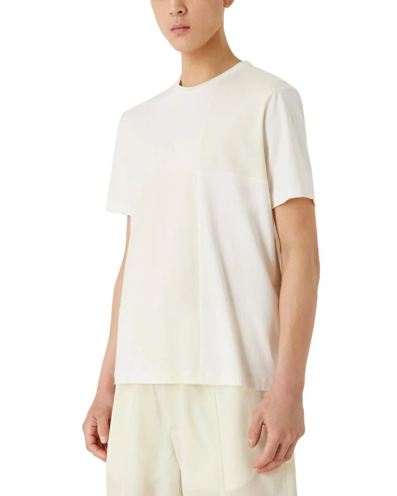 Patchwork Effect Short Sleeve Crewneck Logo Tee