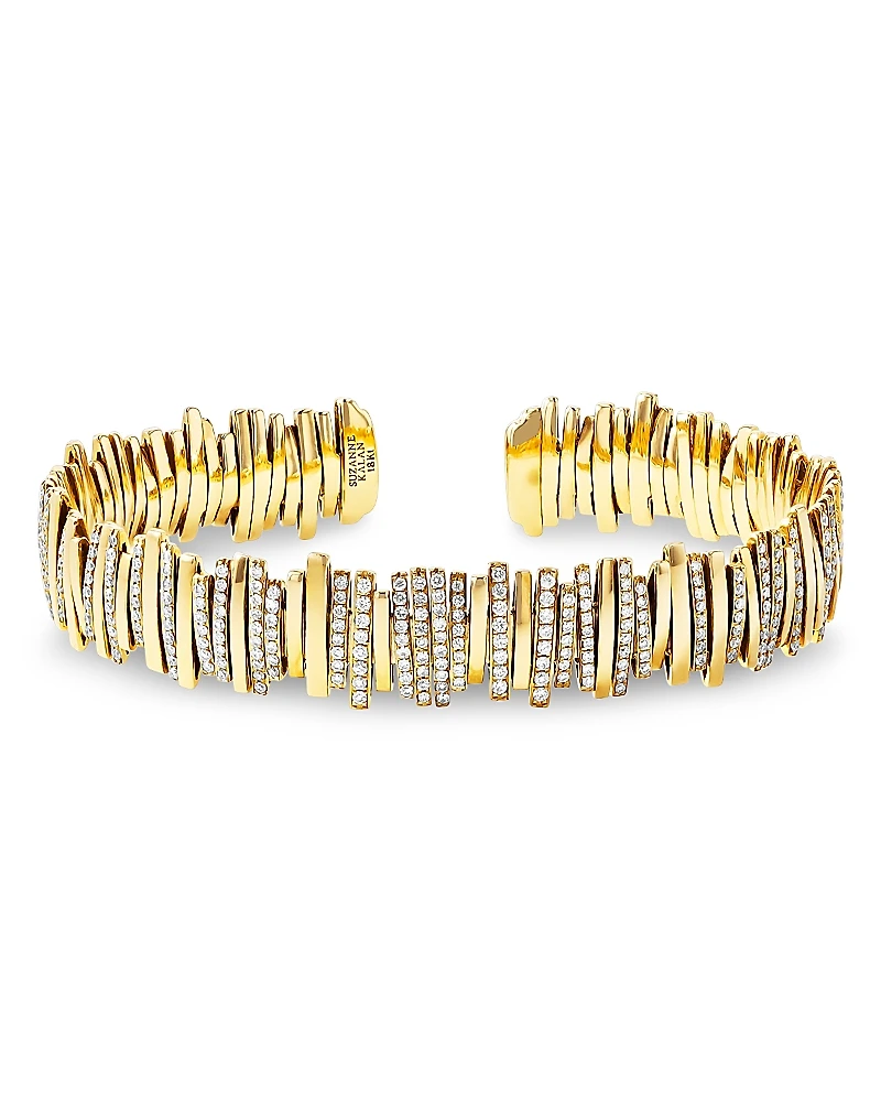 Suzanne Kalan 18K Yellow Gold Classic Diamond Half Pave Cuff Bracelet