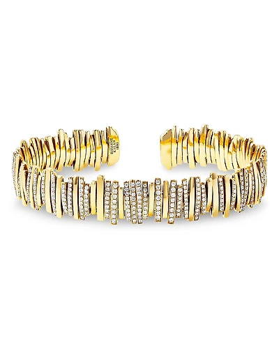Suzanne Kalan 18K Yellow Gold Classic Diamond Half Pave Cuff Bracelet