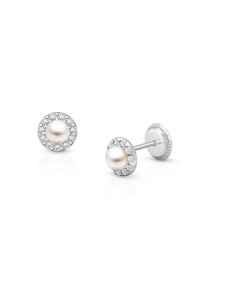 Girls' 14K Gold Cultured Pearl Halo Studs Screw Back Earrings - Baby, Little Kid, Big Kid