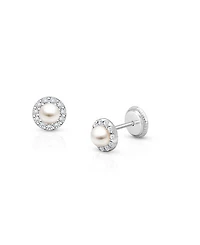 Girls' 14K Gold Cultured Pearl Halo Studs Screw Back Earrings - Baby, Little Kid, Big Kid