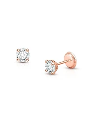 Tiny Blessings Girls' 14K Gold 4mm Round Cut Studs Screw Back Earrings - Baby, Little Kid, Big Kid
