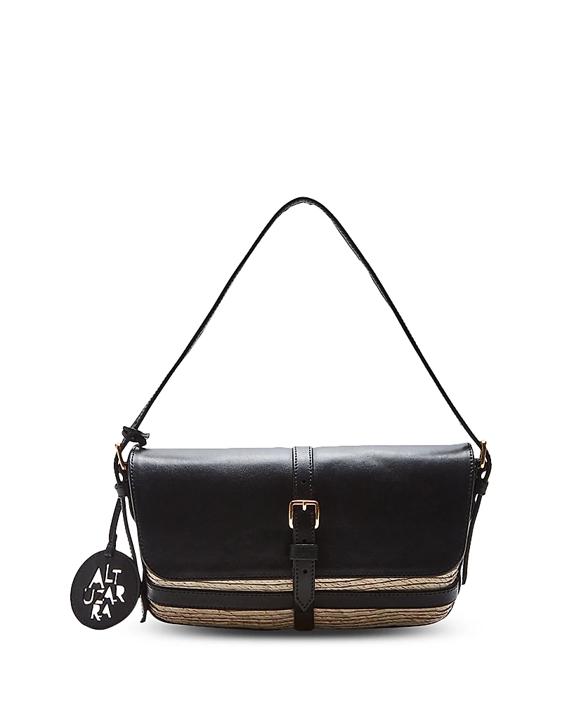 Altuzarra Watermill Leather and Raffia Flap Shoulder Bag