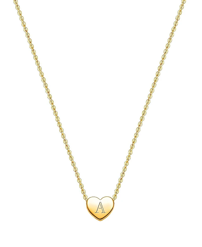 Tiny Blessings Girls' 14K Gold Mini Sliding Heart & Engraved Initial 13-14" Necklace - Children