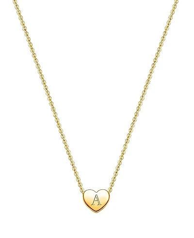 Tiny Blessings Girls' 14K Gold Mini Sliding Heart & Engraved Initial 13-14" Necklace - Children