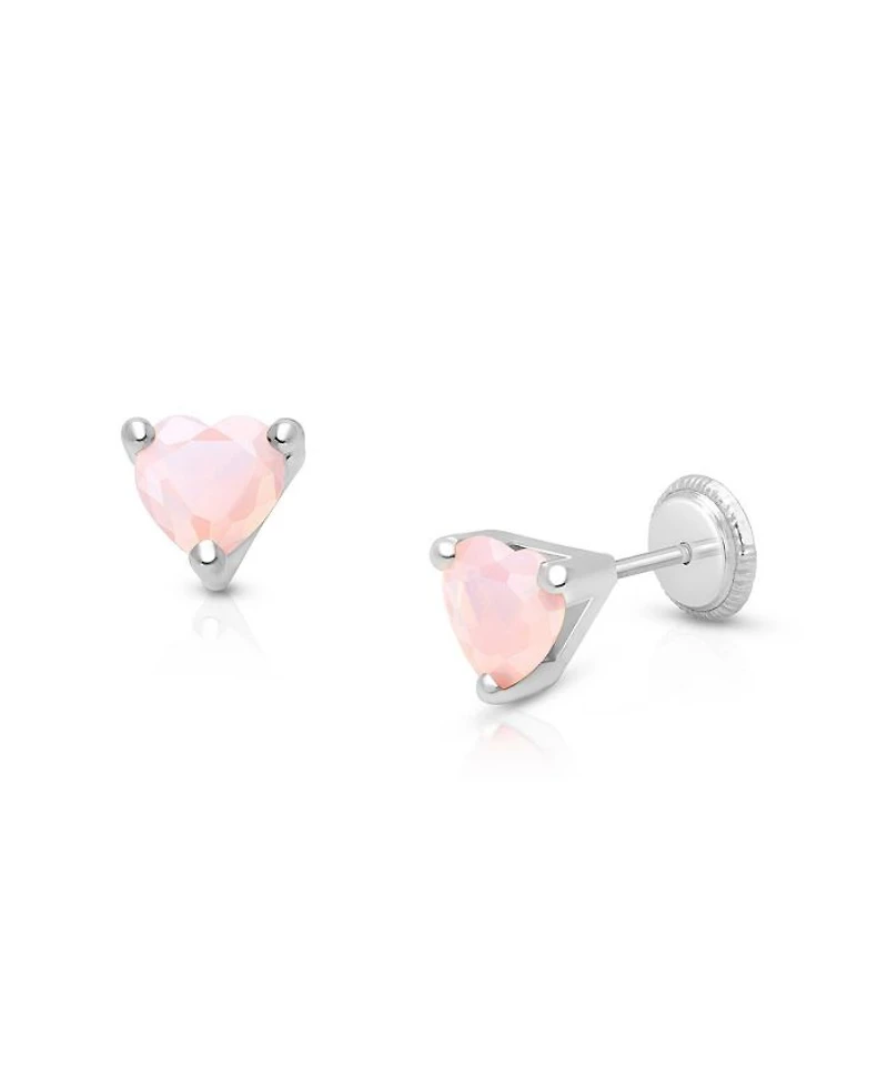 Girls' 14K Gold Pink Dazzling Heart Studs Screw Back Earrings - Baby, Little Kid, Big Kid