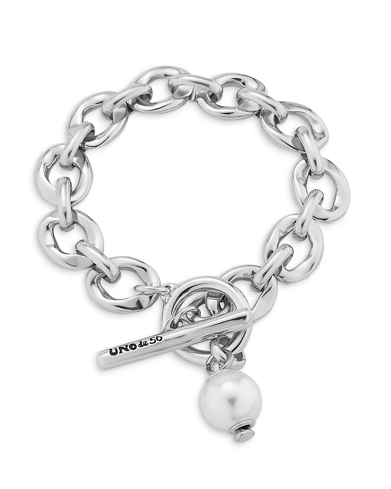 UNOde50 Sterling Silver Plated with a Pearl Link Bracelet