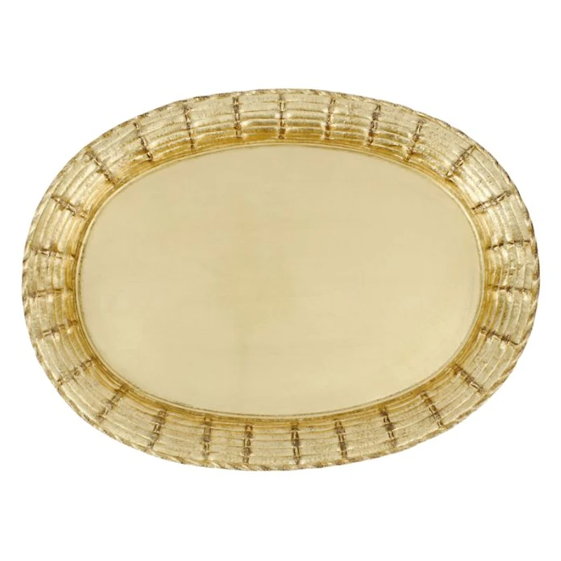 Florentine Wooden Gold Basketweave Oval Tray, Large