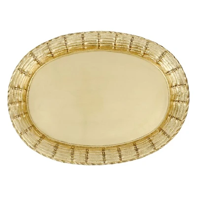 Florentine Wooden Gold Basketweave Oval Tray, Large