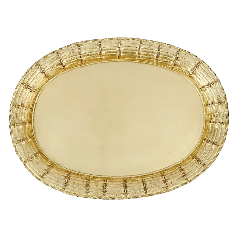 Vietri Florentine Wooden Gold Basketweave Oval Tray, Large