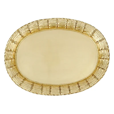 Vietri Florentine Wooden Gold Basketweave Oval Tray, Large
