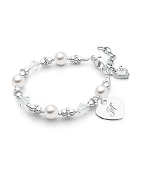 Girls Sterling Silver Crystals & Cultured Pearls Initial 5.25" Bracelet - Children