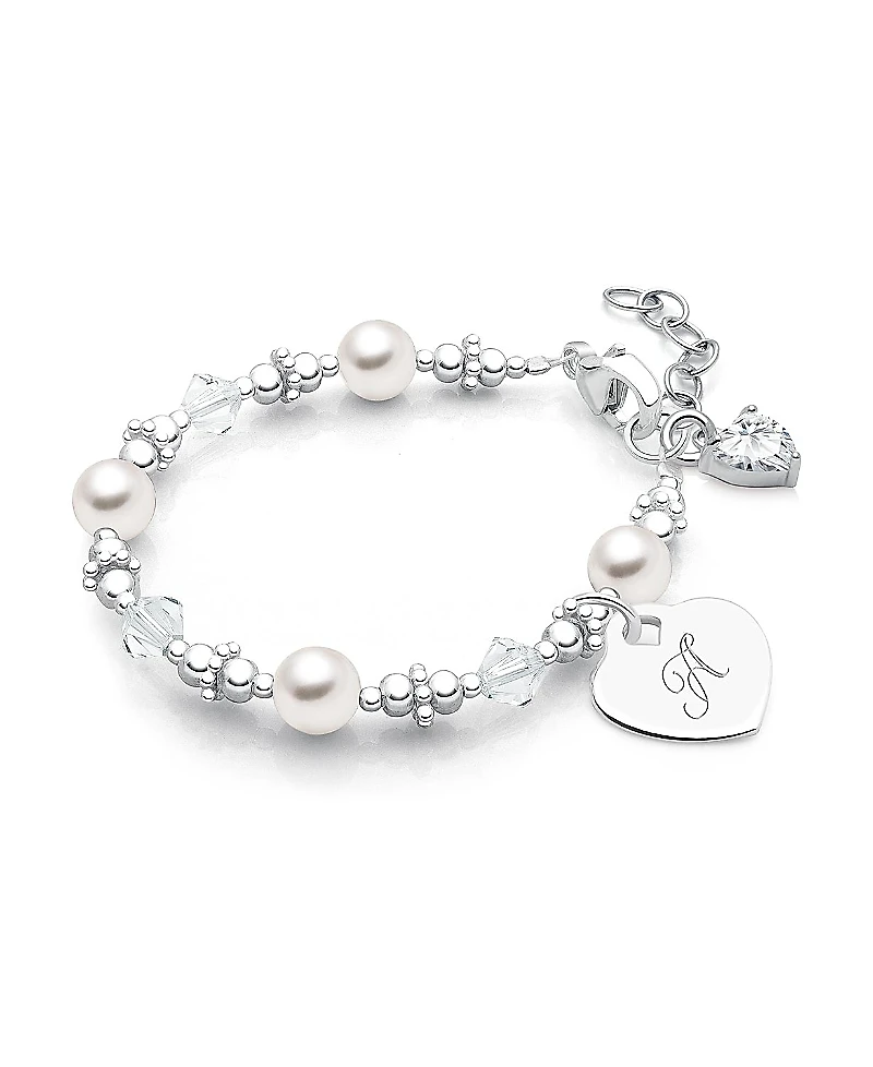 Tiny Blessings Girls Sterling Silver Crystals & Cultured Pearls Initial 5.25" Bracelet - Children
