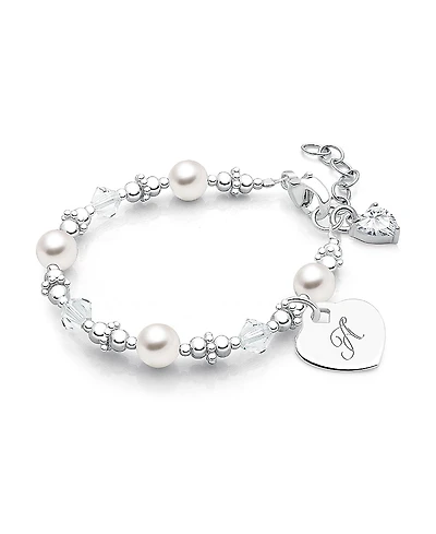 Tiny Blessings Girls Sterling Silver Crystals & Cultured Pearls Initial 5.25" Bracelet - Children