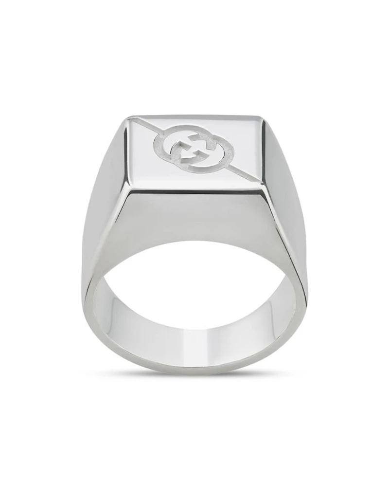 Sterling Silver Diagonal Interlocking G Square Signet Ring