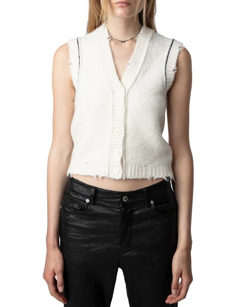 Karry Sleeveless Sequined Cardigan Sweater