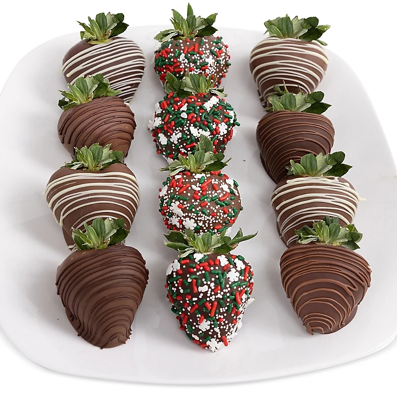 Chocolate Covered Company Premium Belgian Chocolate Covered Holiday Strawberries, 12 Piece