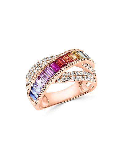 Bloomingdale's Fine Collection Rainbow Sapphire & Diamond Crossover Ring