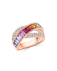 Bloomingdale's Fine Collection Rainbow Sapphire & Diamond Crossover Ring