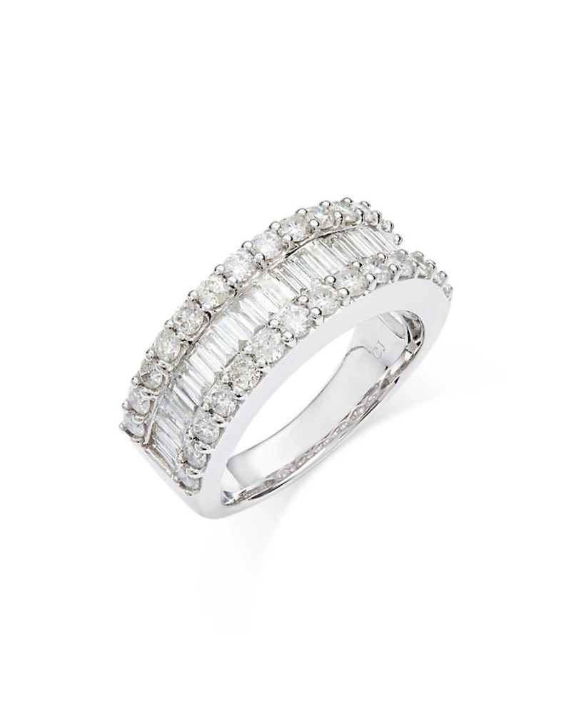 Diamond Baguette & Round Band in 14K White Gold