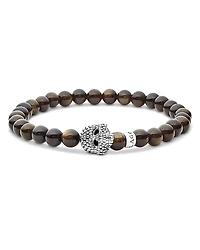 Lagos Men's Sterling Silver Anthem Obsidian Bead Skull Stretch Bracelet - Exclusive