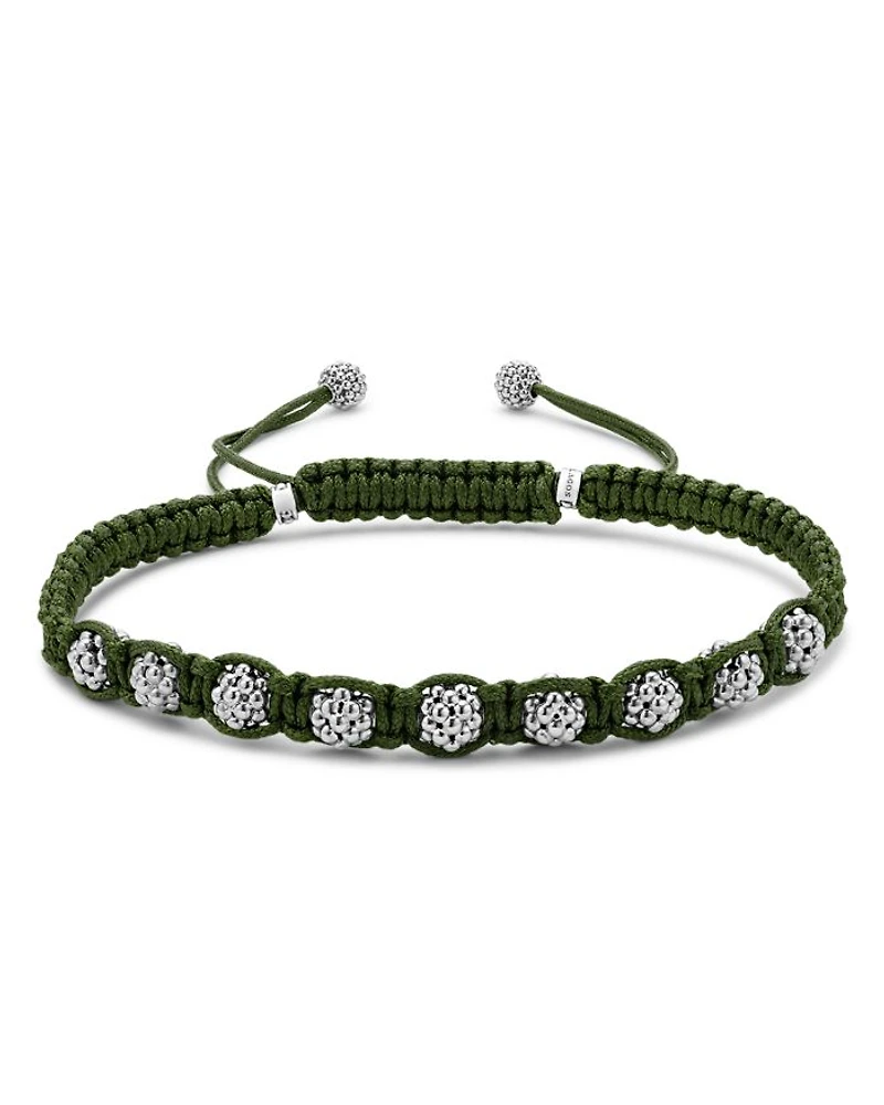 Men's Sterling Silver Anthem Caviar Bead Green Macrame Bracelet - Exclusive