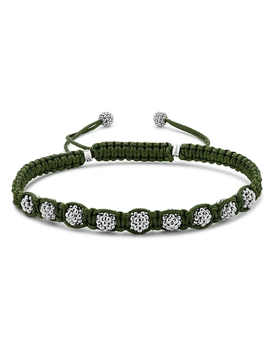Men's Sterling Silver Anthem Caviar Bead Green Macrame Bracelet - Exclusive