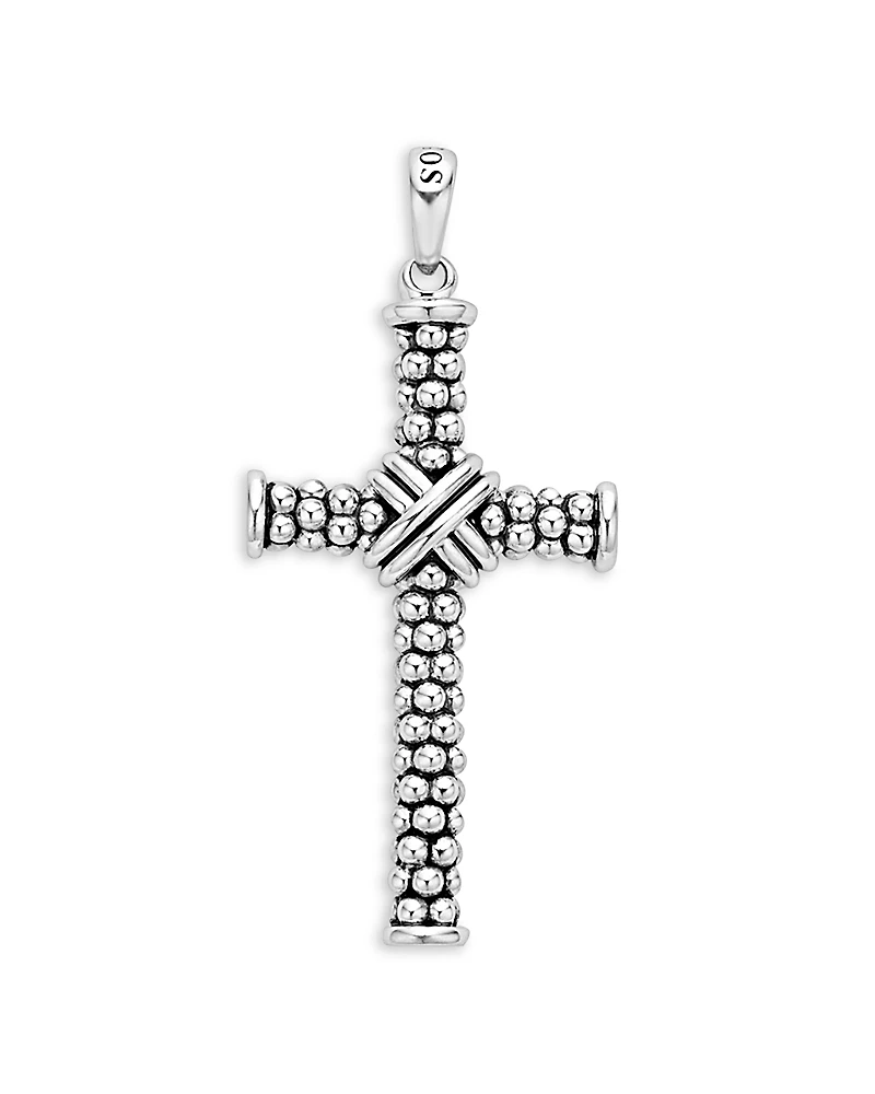Lagos Men's Sterling Silver Anthem Caviar Bead Cross Pendant