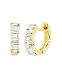 14K Yellow Gold Diamond Baguette Huggie Hoop Earrings