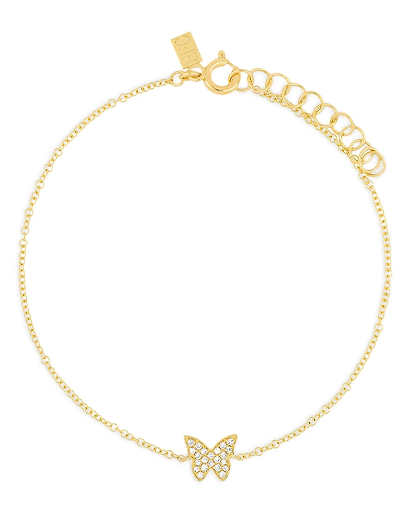 Ef Collection 14K Yellow Gold Diamond Butterfly Bracelet