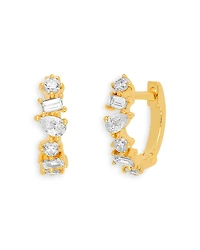 Ef Collection 14K Yellow Gold Multi Faceted Diamond Huggie Hoop Earrings