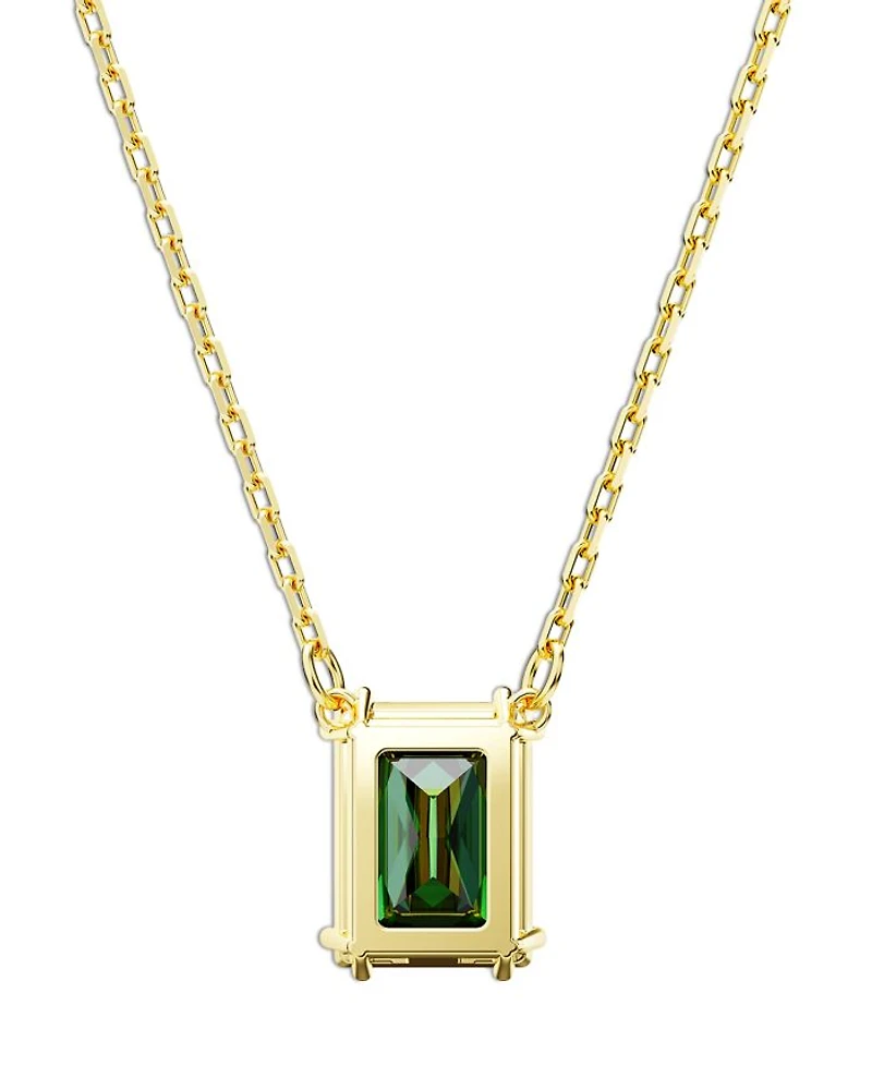 Stilla Green Rectangle Crystal Pendant Necklace in Gold Tone, 14.96"-17.72"