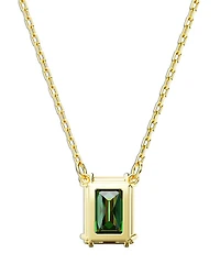 Stilla Green Rectangle Crystal Pendant Necklace in Gold Tone, 14.96"-17.72"