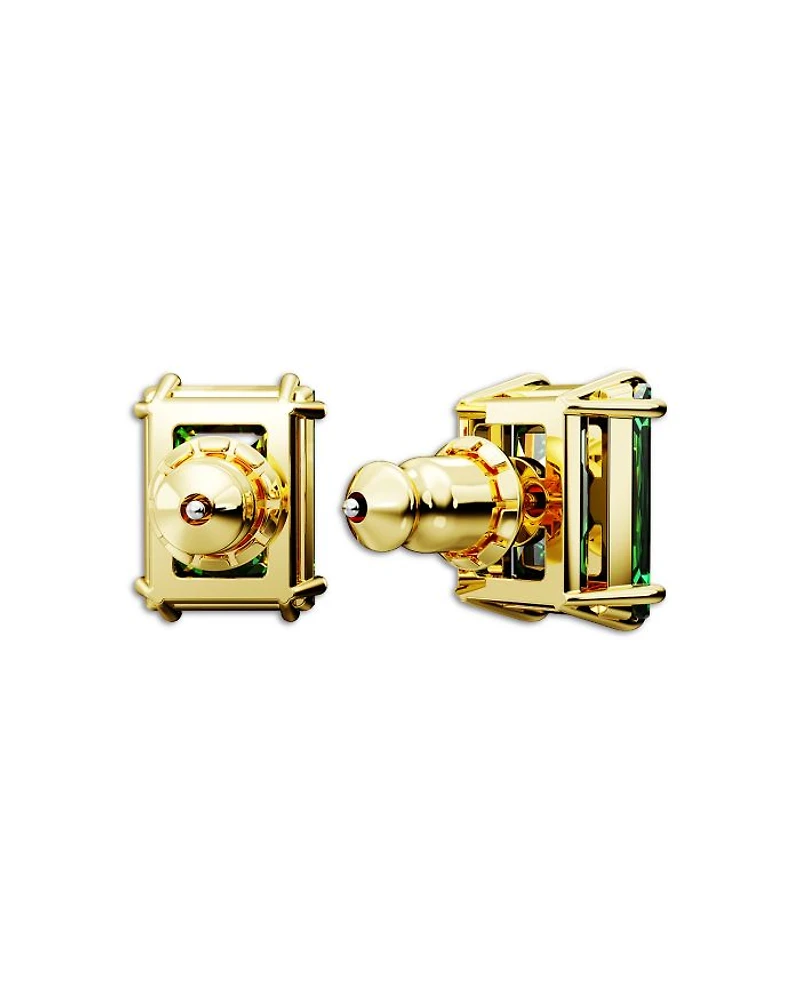 Stilla Green Rectangle Stud Earrings in Gold Tone