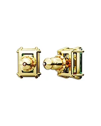 Stilla Green Rectangle Stud Earrings in Gold Tone