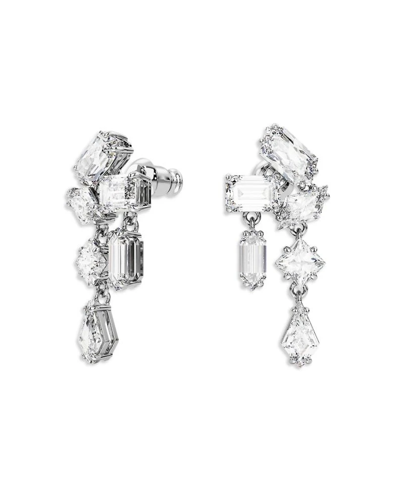 Mesmera Mixed Cut Cluster Drop Earrings in Rhodium Plated