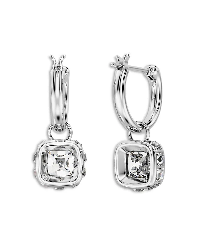 Chroma Square Dangle Hoop Earrings in Rhodium Plated