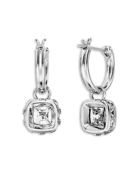 Chroma Square Dangle Hoop Earrings in Rhodium Plated