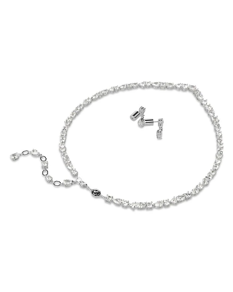 Mesmera Mixed Cut Collar Necklace & Drop Earrings Set in Rhodium Plated