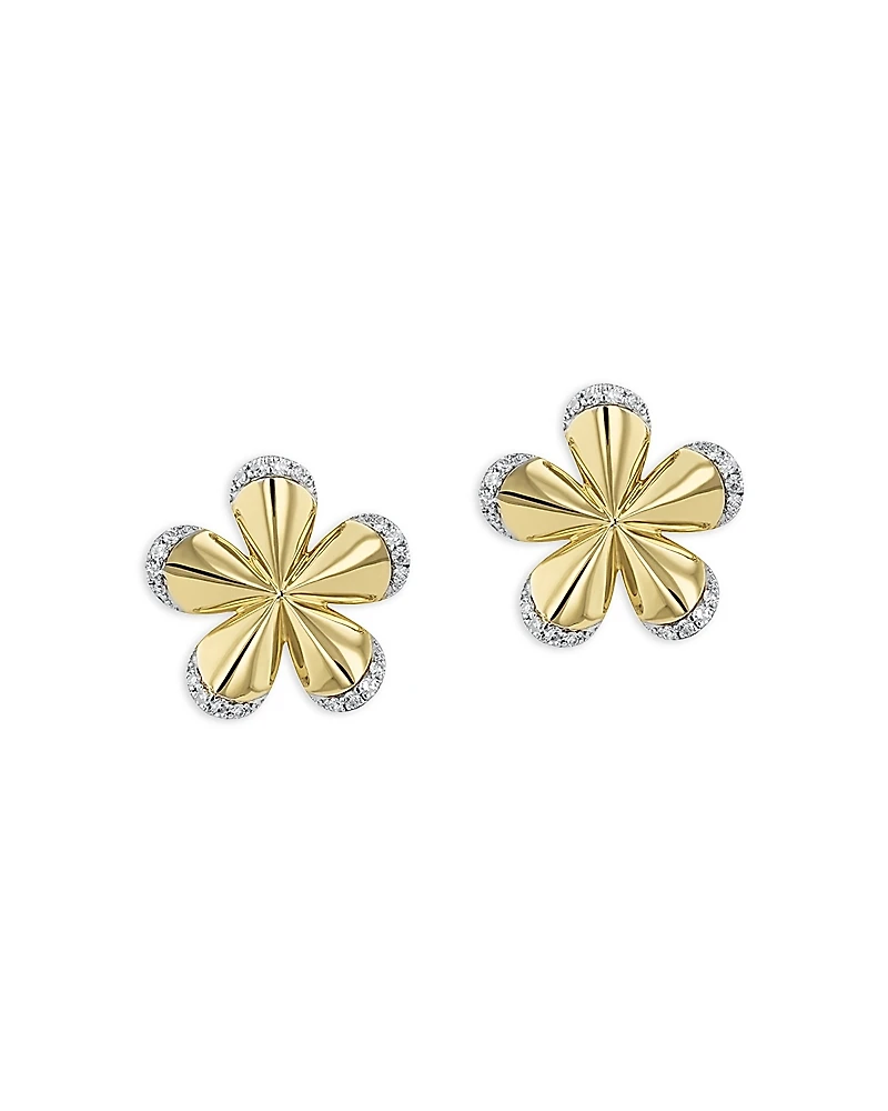 Phillips House 14K Yellow Gold & Rhodium Diamond Pave Edge Forget-Me-Not Medium Stud Earrings