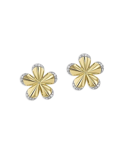 Phillips House 14K Yellow Gold & Rhodium Diamond Pave Edge Forget-Me-Not Medium Stud Earrings