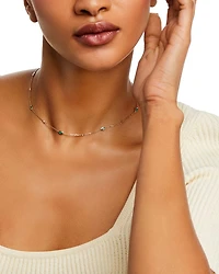 Gemstone & Diamond Station Necklace 14K White Gold or Yellow Gold, 22"