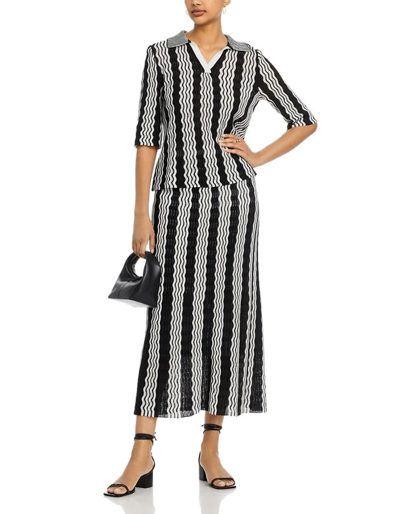 Pointelle Intarsia Knit Midi Skirt