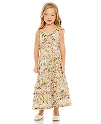 Mac Duggal Girls Floral Print Ruffle Tiered Midi Dress - Little Kid, Big Kid