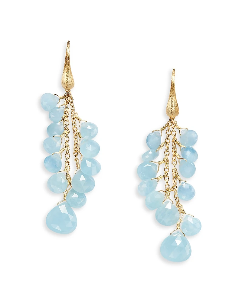 Marco Bicego 18K Yellow Gold Paradise Aquamarine Cluster Chain Drop Earrings - Exclusive