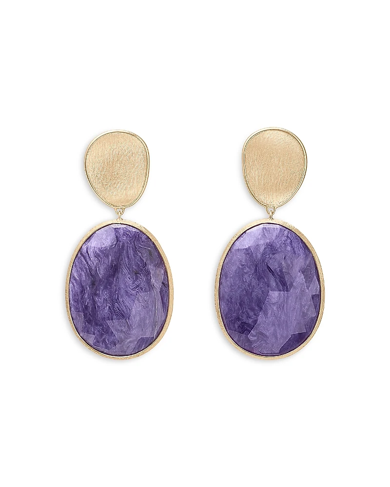 Marco Bicego 18K Yellow Gold Lunaria Charoite Stone Drop Earrings