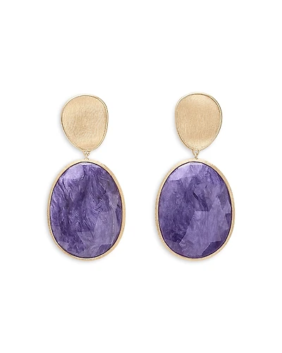 Marco Bicego 18K Yellow Gold Lunaria Charoite Stone Drop Earrings