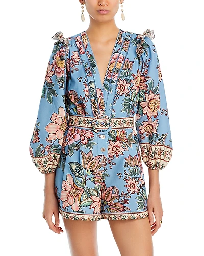 Farm Rio Wonderful Bouquet Blue Romper - Exclusive